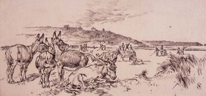 高尔夫球场上的驴子，来自《Graphic》杂志的插图，约1870年出版（平版）。 作者 亨利·桑德考克