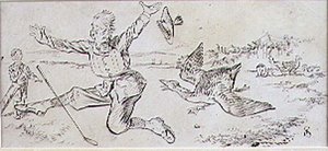 被攻击的高尔夫球手，来自《Graphic》杂志的插图，约1870年出版（平版）。