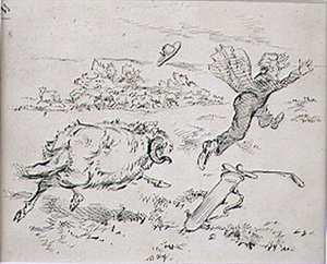 被打扰的高尔夫球手，来自《Graphic》杂志的插图，约1870年出版（平版）。 作者 亨利·桑德考克