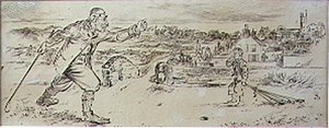 愤怒的高尔夫球手，来自《图形》杂志的插图，约1870年出版（平版）。