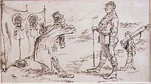 高尔夫球手被推销员打扰，插图到Graphic杂志，酒吧。 C，1870 作者 亨利·桑德考克