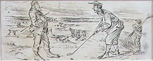 迟疑不决的高尔夫球手，来自《图形》杂志的插图，约1870年出版（平版）。