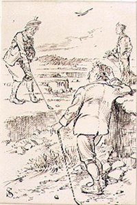 胜利的高尔夫球员》，来自《Graphic》杂志的插图，约1870年出版（平版）。 作者 亨利·桑德考克