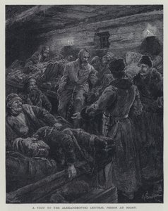A visit to the Alexandrofski Central Prison at Night (litho)