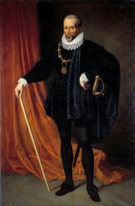 布莱斯·德·孟德斯鸠 (Blaise de Montesquiou) (1501-1577) 脚下的肖像，1575 年法国蒙吕克元帅领主，圭耶讷中将，佩戴亨利·谢弗 (1798-1862) 19 世纪太阳画作的圣迈克尔勋章项链。 2,18 x 1,42 m