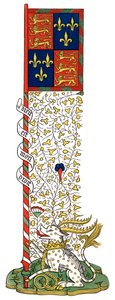 英格兰和法国的武器旗帜，设于营地，约于1445年，1843年。 作者 亨利·肖