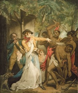 由萨维奇攻击的定居家庭，由乔治基廷（1762-1842）（aquatint）镌刻