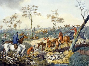 绘制封面，出自《猎狐》，由托马斯-萨瑟兰（1785-1838）雕刻（彩色平印）。