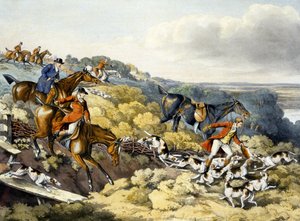 死亡，出自《猎狐》，由托马斯-萨瑟兰（1785-1838）雕刻（彩色平印）。 作者 亨利·托马斯（之后）阿尔肯