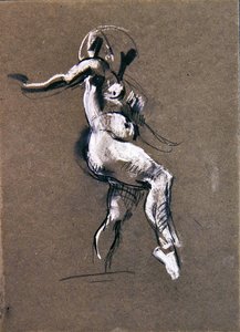 女性裸体站立，约1900年（纸上粉笔画）（367144的背面）。