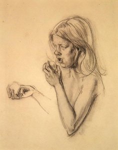 作为夏娃的女孩的头和肩膀（？）（纸上粉笔画） 作者 亨利·唐克斯