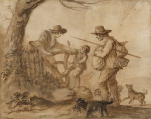 一个乡村家庭，1780年（笔，画笔和棕褐色墨水在纸上） 作者 亨利·威廉·本伯里