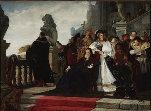 Sigismond Ier de Pologne (1467-1548) - 鸡战 (1537) - 标准杆 Rodakowski, Henryk (1823-1894)。 布面油画，尺寸：192,5x265 作者 亨利克·希波利特·罗达科夫斯基