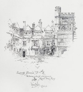牛津布拉塞诺斯学院，展示了英国牧师和作家雷金纳德·希伯 (Reginald Heber) 房间的入口（石版画） 作者 赫伯特（后）雷尔顿