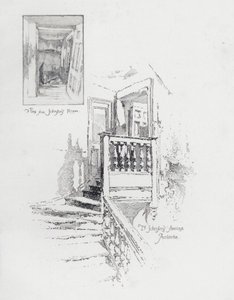 英国作家塞缪尔约翰逊的房间和楼梯，牛津彭布罗克学院（石版画） 作者 赫伯特（后）雷尔顿