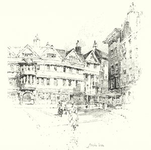 Staple Inn，伦敦（石版画） 作者 赫伯特（后）雷尔顿