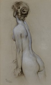 “伊卡洛斯哀悼”中的Naiad（纸上的木炭和粉笔）