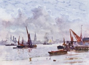 Battersea Reach（彩色石版画） 作者 赫伯特·孟席斯（后）马歇尔