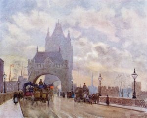 On Tower Bridge (colour litho) 作者 赫伯特·孟席斯（后）马歇尔