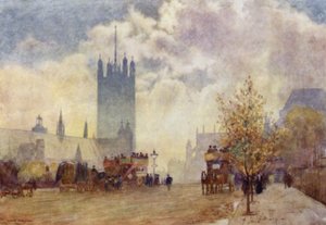 Victoria Tower and East End of Westminster Abbey (colour litho) 作者 赫伯特·孟席斯（后）马歇尔