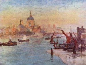 View from Waterloo Bridge (colour litho) 作者 赫伯特·孟席斯（后）马歇尔