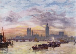 Westminster Towers (colour litho) 作者 赫伯特·孟席斯（后）马歇尔