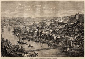 波尔图的景色，由卡特纳奇绘制，用于说明奥利维尔-默森1857年在葡萄牙北部省份的旅行。1861年 "世界之旅 "中的版画。塞尔瓦的收藏。 作者 Hercule (after) Catenacci