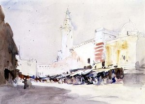 街头市场，摩洛哥（水彩画） 作者 大力神布拉巴松布拉巴松