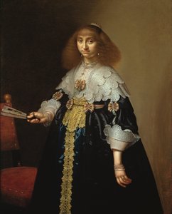 精心制作的绣花服装的一位女士的肖像，1640年