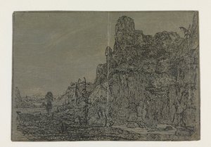 陡峭悬崖风景，小版 悬崖溪流风景：小版