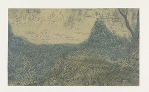 有山峰的山水，第一版
有山峰和分叉树的山景：第一版