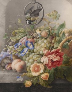 花静物，水果，大山雀和老鼠。约于1700-10年