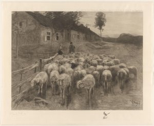 牧羊人和一个带着一群羊的女人 作者 Herman Johannes van der Weele（艺术家签名）