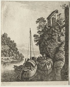 1667年，两条船停泊在岩石下。