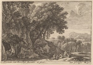 围着火堆的 Satyrs 作者 赫尔曼·范·斯旺涅夫特