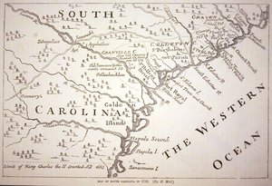 1730年的南卡罗来纳州地图（石印）。 作者 赫尔曼（后）小调