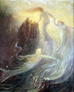 Set for the opera “Les filles du Rhine”” by Richard Wagner, created in 1869: painting by Herman Hendrich. Wagner Museum Bayreuth. 作者 赫尔曼·亨德里希
