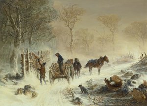 1858年在雪中装载木材