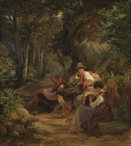 1841年，三个上巴伐利亚人在高山道路上休息