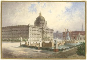 柏林市政厅。 1886年，从皇宫桥上眺望皇宫立面 作者 赫尔曼·齐勒