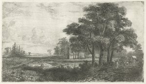 有篷马车的树林景观 作者 Hermanus Jan Hendrik van Rijkelijkhuysen
