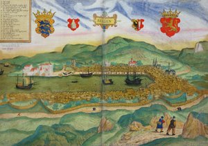 卑尔根地图，来自&39;Civitates Orbis Terrarum&39;的Georg Brau（1541-1622）和Franz Hogenberg（1535-90）c.1571-1600