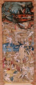 佛兰德挂毯根据 Hieronymus Bosch 创作的系列挂毯。人间乐园》（Jardín de las Delicias）。系列中的第四块挂毯。模型 灵感来自于希罗尼穆斯-博什的作品。制作地点不详，布鲁塞尔。1560 年之前。花型