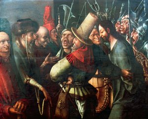 基督被带到彼拉多面前，由Hieronymus Bosch（约1450-1516年）创作，油画板，61x77厘米。荷兰 作者 Hieronymus Bosch