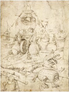 Infernal Landscape par Bosch, Hieronymus (c. 1450-1516)。 钢笔，纸本棕色印度墨水，c。 1500，私人收藏 作者 Hieronymus Bosch