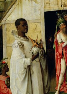 魔法师的崇拜：1510年三联画中央小组的巴尔塔扎国王的细节 作者 Hieronymus Bosch