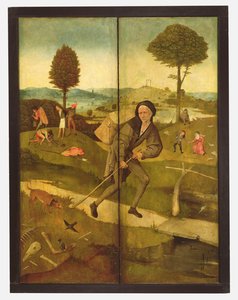 面板关闭的Haywain显示Everyman走在生命之路 作者 Hieronymus Bosch