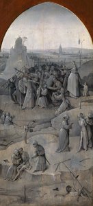 圣安东尼的诱惑。三联画，背面。基督背着十字架，1500-1501年。 作者 Hieronymus Bosch