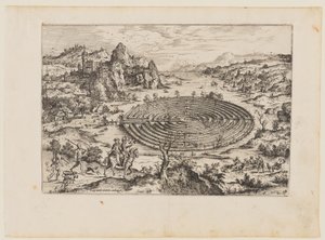 克里特迷宫，选自《圣经》和神话场景风景画 作者 Hieronymus公鸡