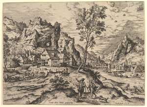 托比特》来自《圣经》和神话场景的风景画，1558年。